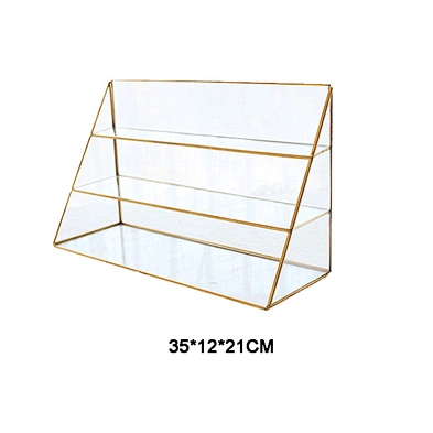 Nordic retro cosmetics jewelry earrings counter display box polygon three-layer glass jewelry storage box