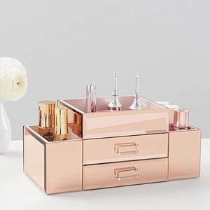 Rose Gold Beauty Storage Organizer Mirrored Glass makeup cosmetic organizer