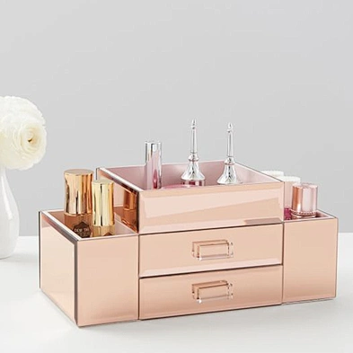 Rose Gold Beauty Storage Organizer Mirrored Glass makeup cosmetic organizer