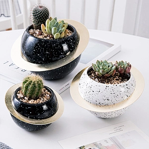 In Stock Gold Plated Iron Ceramic Flower Pot Star Ring Flower Pot Fleshy Ceramic Flower Pot