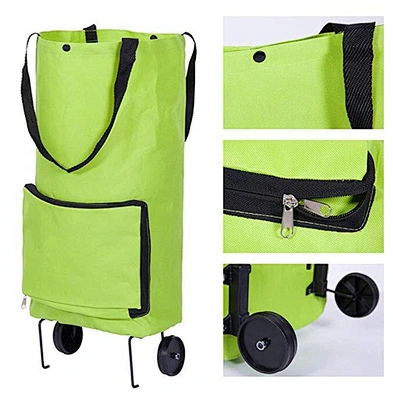 Customized Oxford ClothTrolley Bags Folding Shopping Cart Bag Reusable Green Grocery Bags with Wheels