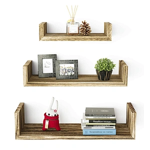 3PCS Carbonized Black Wall Mounted Floating Shelves Solid Wood Wall Shelves For Bedroom Bathroom Living room