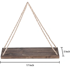 Home Decor  Set of 2 Brown Hanging Shelves Rustic Wood Hanging Swing Rope Floating Shelves
