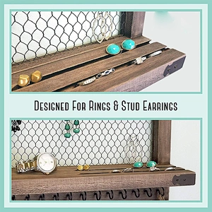 Vintage Rustic Chocolate Brown Jewelry Hanger Display Rack Earring Necklace Bracelets  Hanging Wall Mount Jewelry Organizer