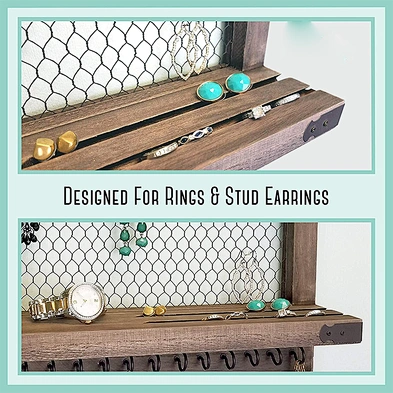 Vintage Rustic Chocolate Brown Jewelry Hanger Display Rack Earring Necklace Bracelets  Hanging Wall Mount Jewelry Organizer