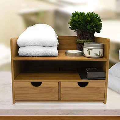 Eco Friendly 3-Tier Bamboo Wood Desk Organizer With Drawers For Office Toiletries Vanity