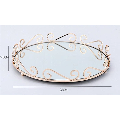 Home Decor Luxury Round Mirrored Perfume Serving Tray Gold Glass Mirror Tray For Vanity Dresser Bathroom