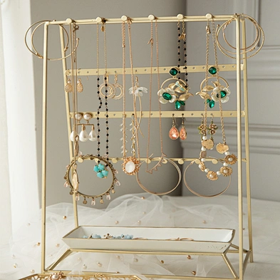 Amazon Best Seller Metal Multi Rack Necklace Earring Bracelet Holder Jewelry Organizer Storage With Ceramic Storage Plate