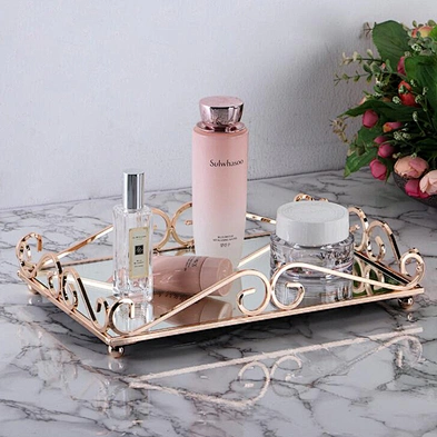 Home decor luxury rose gold mirror tray decorative storage mirror trays