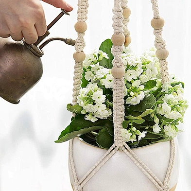 Wholesale White Indoor Outdoor Home Hanging Decor Ivory Hanging Planter Basket With Decorative Ceramic Flower Pot