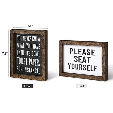 Customized Rustic Signs 2 Sided Farmhouse Funny Bathroom Signs Decor Wooden Box Sign