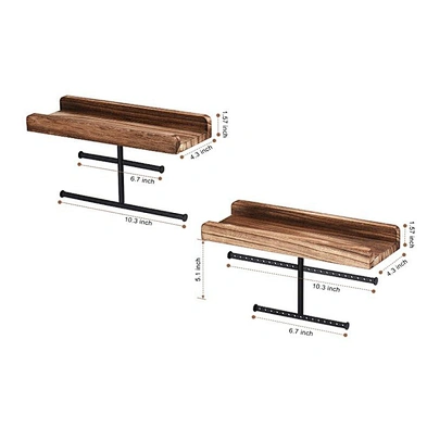 Set of 2 Rustic Style Wall Mounted Wood Jewelry Holder Display Organizer For Necklaces Earrings Bracelet