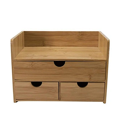Eco Friendly 3-Tier Bamboo Wood Desk Organizer With Drawers For Office Toiletries Vanity