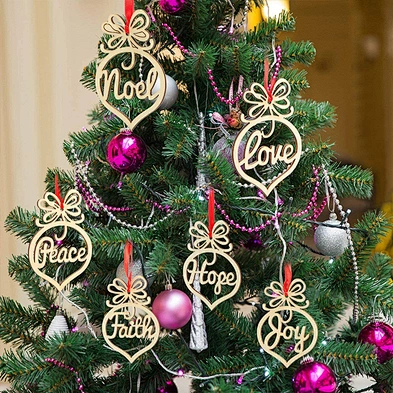 6Pcs DIY Wooden Ornament Xmas Tree Hanging Tags Pendant Decor Christmas Decorations