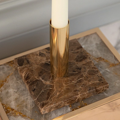 Classic Style Colorful Marble Candle Stand Candlestick Pillar Candle Holders With Brass Accents