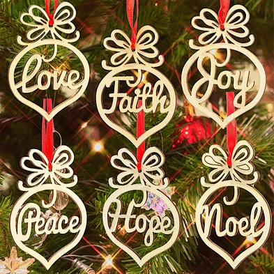 6Pcs DIY Wooden Ornament Xmas Tree Hanging Tags Pendant Decor Christmas Decorations