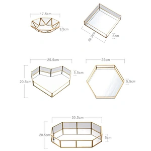 Mirror Tray Glass Tabletop Perfume Vanity Home Decor Jewelry Metallic Gold Metal Mirror Decorative Tray