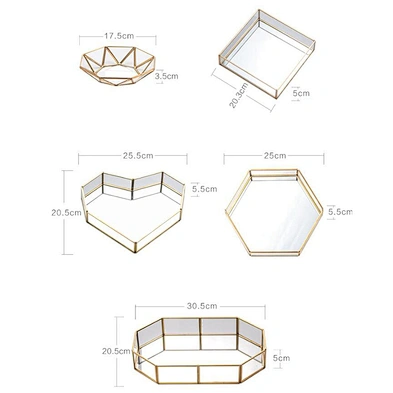 Mirror Tray Glass Tabletop Perfume Vanity Home Decor Jewelry Metallic Gold Metal Mirror Decorative Tray