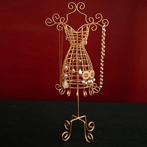 Multifunctional Standing Type Double Gold Metal Jewelry Tabletop Storage Rack Cosmetic Storage Shelf Rack