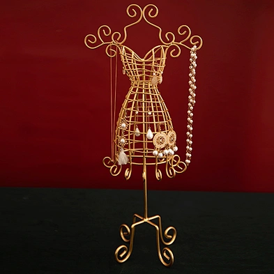 Multifunctional Standing Type Double Gold Metal Jewelry Tabletop Storage Rack Cosmetic Storage Shelf Rack