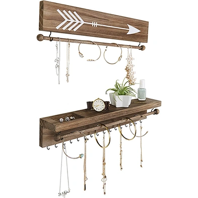 Customized Logo Two Pieces Hanging Wall Mount Jewelry Display Rustic Necklace Jewelry Organizer