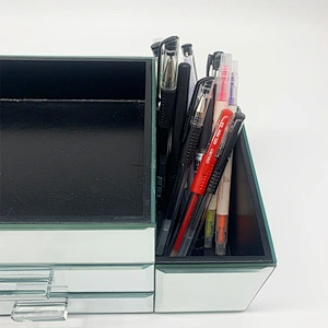 Home Deluxe Silver Mirror Jewelry Organizer Box Modern Desktop Cosmetic Makeup Storage Box With 2 Drawer Tiered