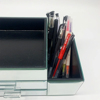 Home Deluxe Silver Mirror Jewelry Organizer Box Modern Desktop Cosmetic Makeup Storage Box With 2 Drawer Tiered