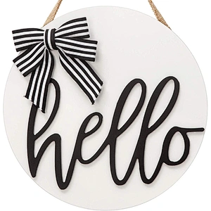 Home Decor White Hello Hanging Sign Farmhouse Office Front Door Decor hello welcome wood signs