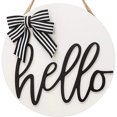 Home Decor White Hello Hanging Sign Farmhouse Office Front Door Decor hello welcome wood signs