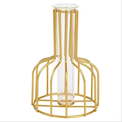 2020 amazon hot sale High quality Metal Frame Wrought Iron Flower Glass Vase Decorative metal wire flower vase For Home Decor