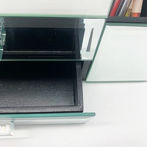 Home Deluxe Silver Mirror Jewelry Organizer Box Modern Desktop Cosmetic Makeup Storage Box With 2 Drawer Tiered