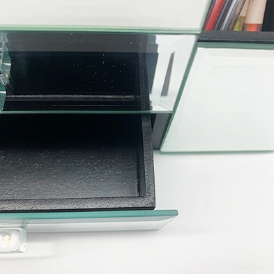 Home Deluxe Silver Mirror Jewelry Organizer Box Modern Desktop Cosmetic Makeup Storage Box With 2 Drawer Tiered