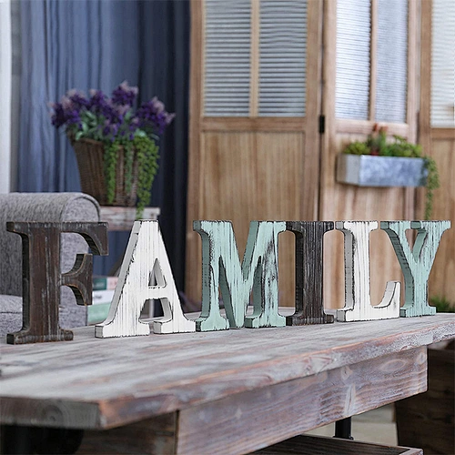 Rustic Multicolor Wood Tabletop Family Letters Sign