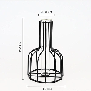 2020 amazon hot sale High quality Metal Frame Wrought Iron Flower Glass Vase Decorative metal wire flower vase For Home Decor