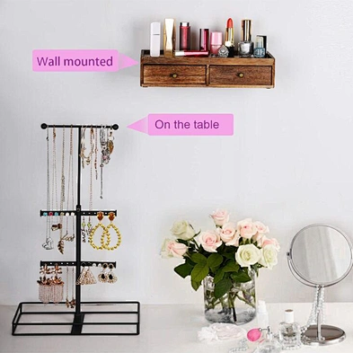 Adjustable Height metal & wood jewellery organizer jewelry necklace bracelet earring ring metal display stand