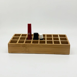 Wholesale Bamboo Lipstick Display Stand Storage Box 24 Grid Lipstick Organizer