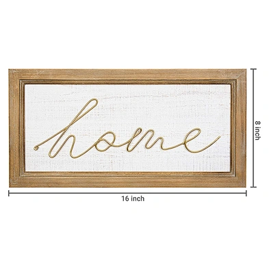 Wall Mounted Framed Home Vintage Wood & Brass Tone Metal Decorative Plaque Sign