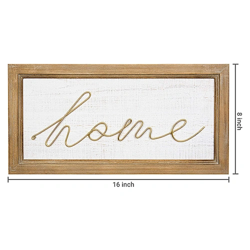 Wall Mounted Framed Home Vintage Wood & Brass Tone Metal Decorative Plaque Sign