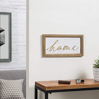 Wall Mounted Framed Home Vintage Wood & Brass Tone Metal Decorative Plaque Sign
