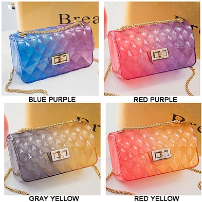 Fashion Custom Clear Transparent PVC Lingge Chain Jelly Handbags Lady Candy Color Gradient Designers Mini Handbags Women