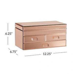 Glass Rose Gold Jewellery Box Custom Logo Jewelry Box Organizer Mirrored Jewelry Box With Drawers