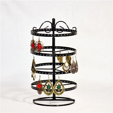 4 Tiers Black Rotating Spin Table 92 Pairs Earring Organizer Metal Earring Holder