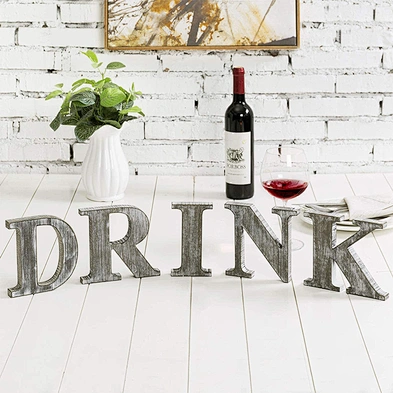 Home Decor Rustic Gray Whitewashed Wood Decorative Table Top Letter Sign