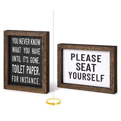 Customized Rustic Signs 2 Sided Farmhouse Funny Bathroom Signs Decor Wooden Box Sign
