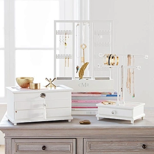 Customized white metal T-bar necklace jewelry display stand with drawer