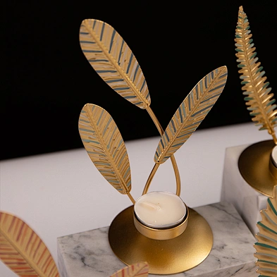 Customized Home Decor Different Leaves Shaped Metal Tealight Candle Holder