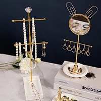 Golden Earring Necklace Bracelet Rock Metal Jewelry Display Stand With Ceramic Tray