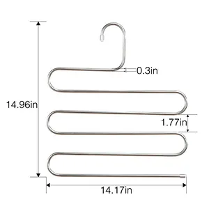 Pants Hangers S-Shape Stainless Steel Clothes Hangers, Pants Jeans Scarf Space Saving Hangers Closet Organizer