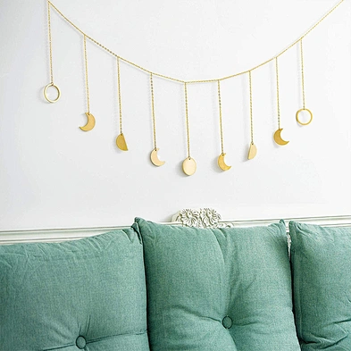 Gold Moon Phase Wall Hanging Moon Garland Decor Boho Home Decoration Shining Moon Hang Art Ornaments for Bedroom Headboard