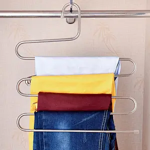 Pants Hangers S-Shape Stainless Steel Clothes Hangers, Pants Jeans Scarf Space Saving Hangers Closet Organizer